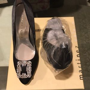 Martinez Valero Black Satin Embellished Heels